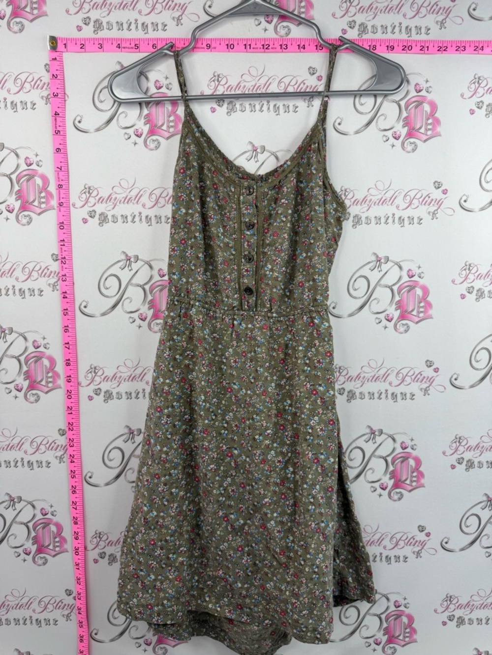 aerie dress open back detail flowers Olive Green Floral Button-Front Sundress
